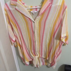 Candie's Pink and Yellow Striped Button-Down Shirt